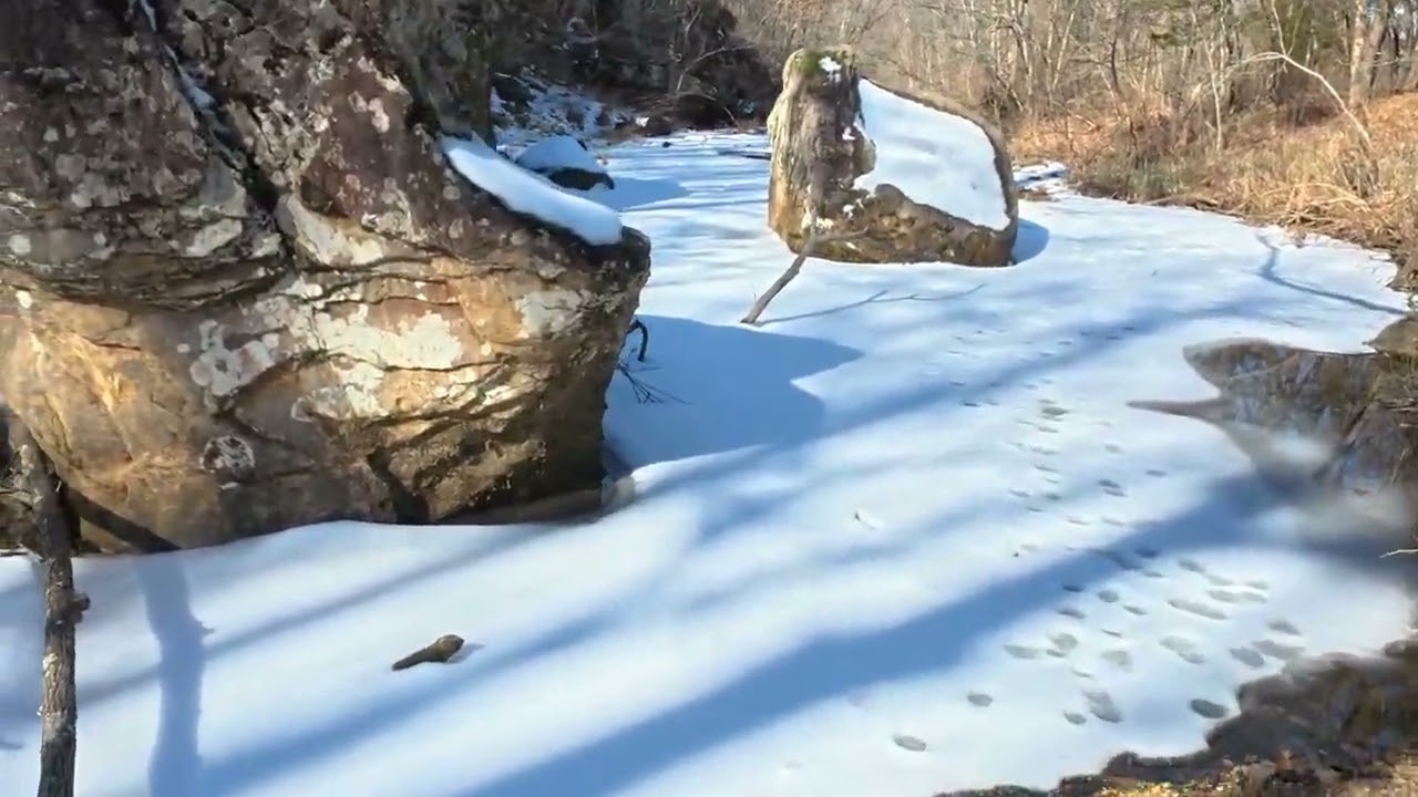 2026 winter wonderland Spring fed creek with big rock formations