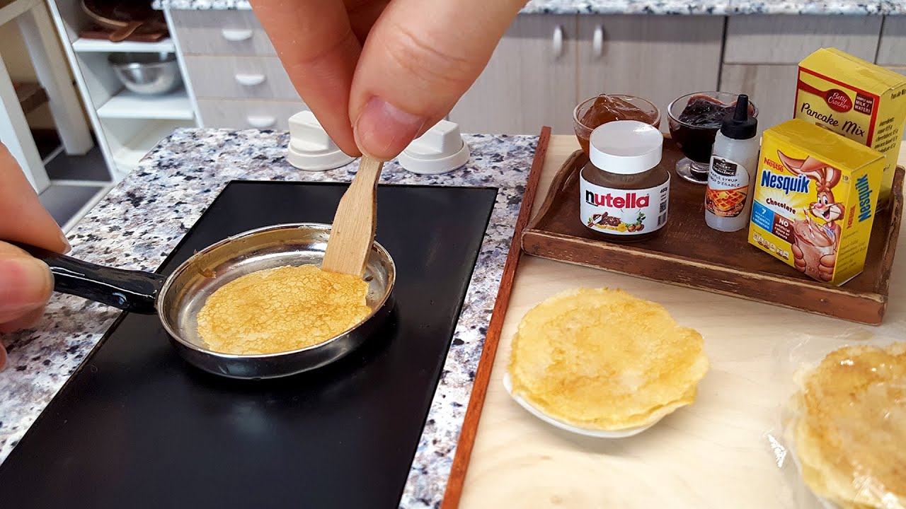 Mini cooking - REAL, mini Pancakes with NUTELLA, jam and nesquik cacao🥞🥞🥞/ ASMR / mini real food