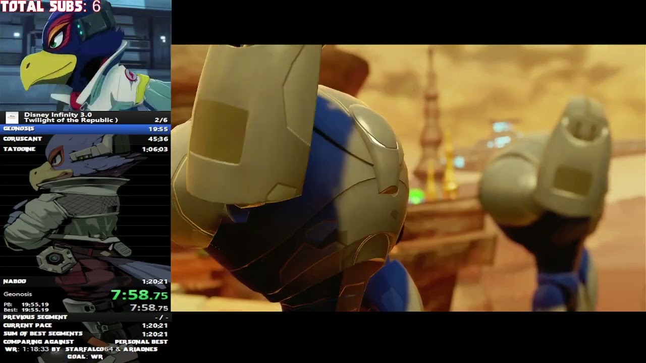 Disney Infinty 3.0 Twilight of the Republic (Console Co-Op) Speedrun: 1:16:15 RTA (1:14:51 LTR)