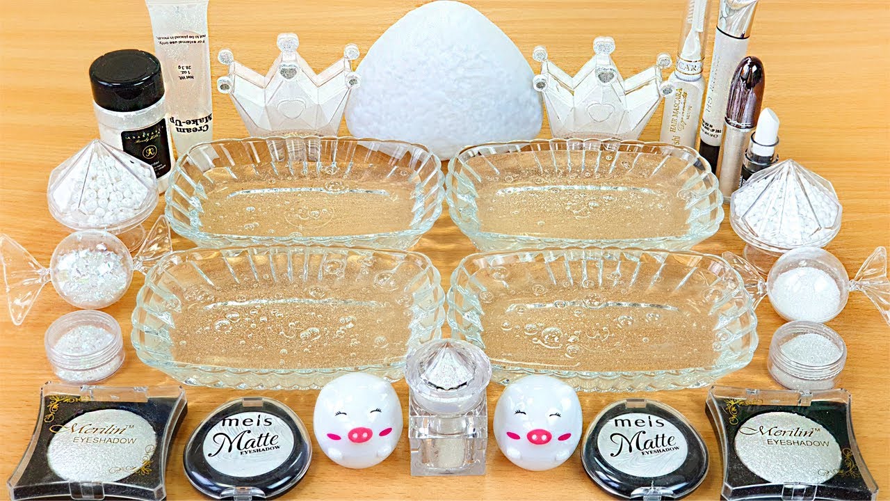 White Slime Series3 Season Color2 Mixing makeup Glitter and beads into Clear Slime