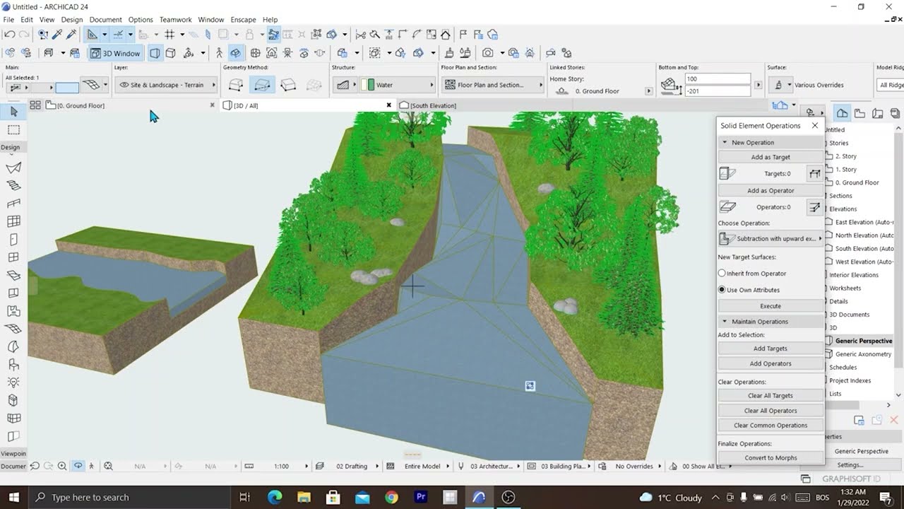 HOW TO DRAW RIVER IN ARCHICAD ON MOUNTAIN AND PLANE AREA