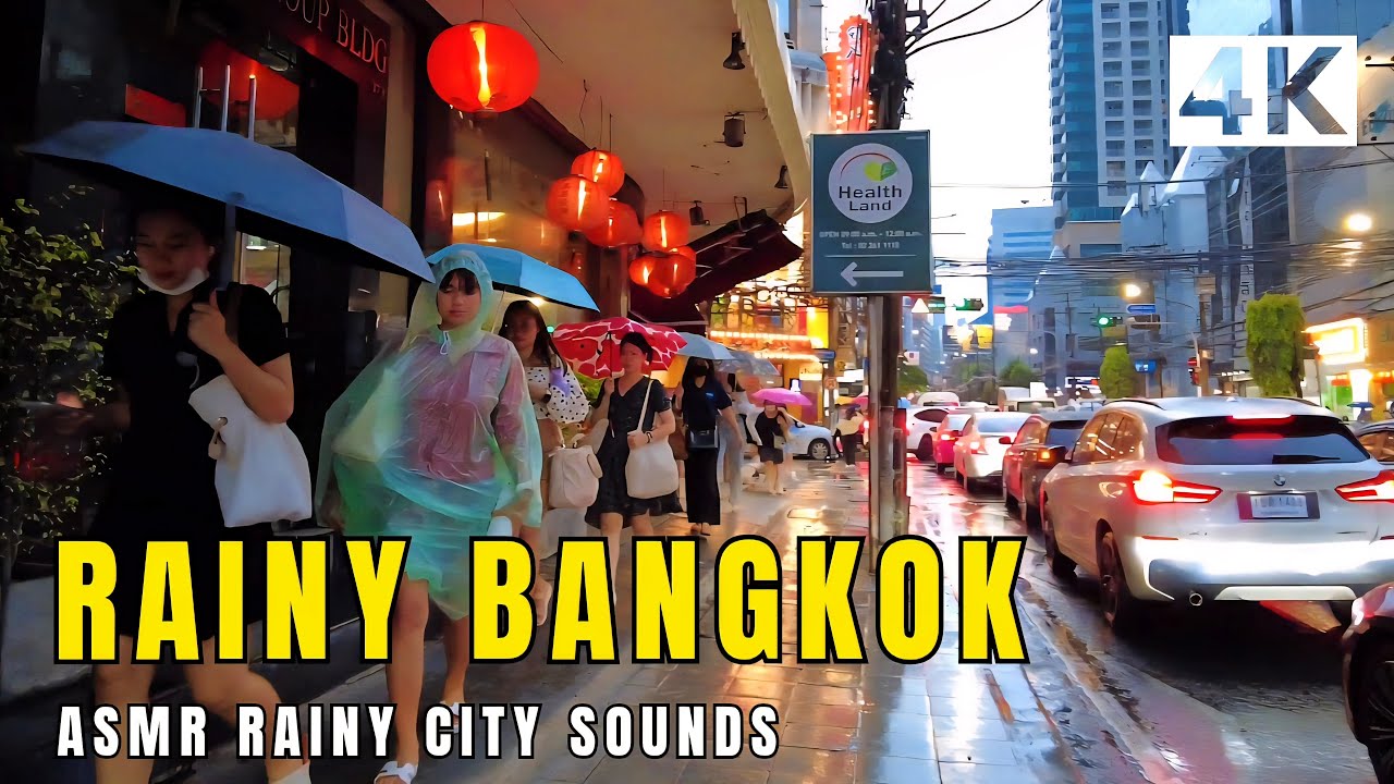 [4K] Rainy Day Downtown Bangkok 🇹🇭 Walking Tour (ASMR Rainy City Sound)