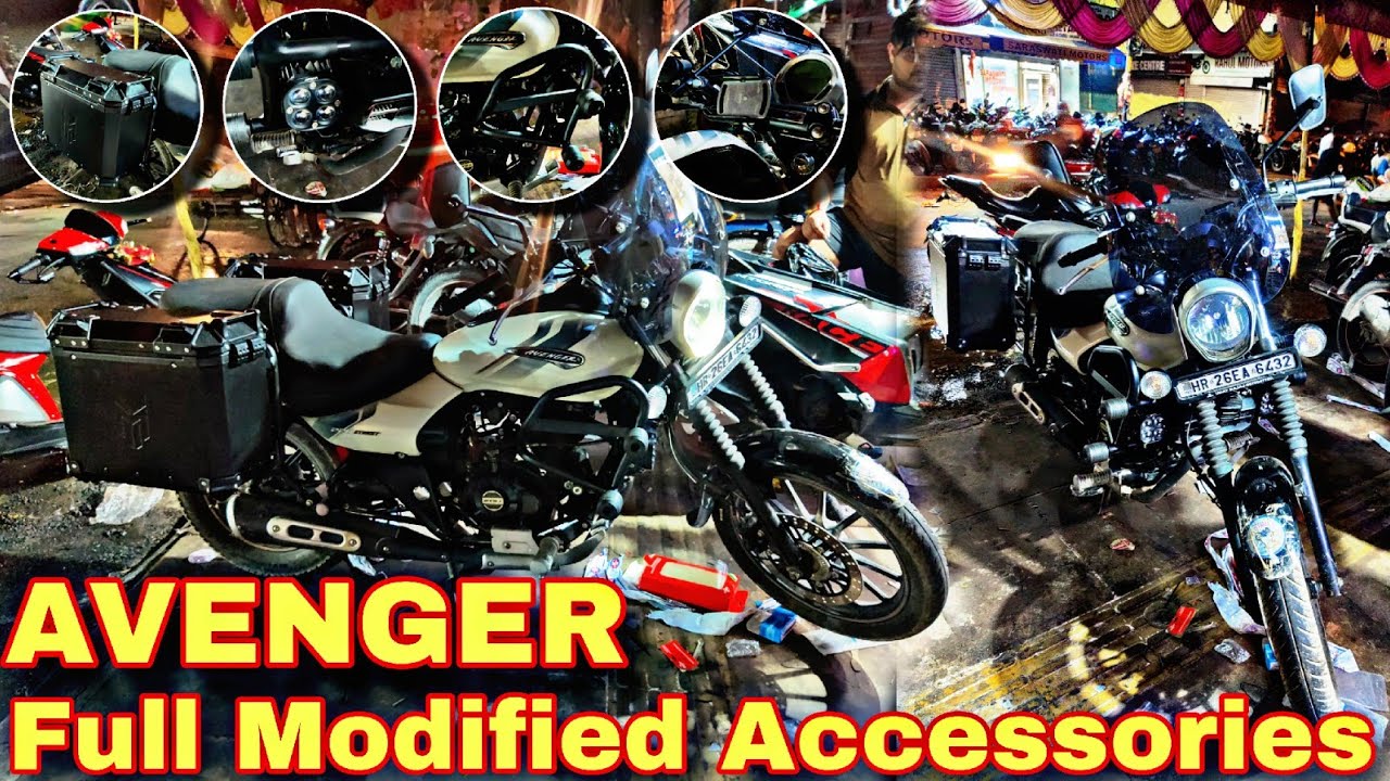 BAJAJ AVENGER 😎 Full Modified Accessories 🔥 Best Quality Crash Guard, Visor, Fog Light, Panniers etc