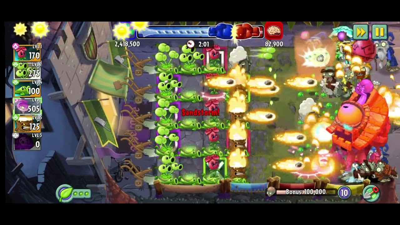 Plant-zombie win. Used 5 plant ( Rose, threepeater, torchwood, peavine, tile turnip, stallia
