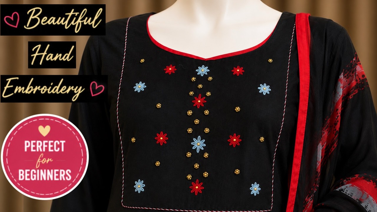 Beautiful bead embroidery flower design for churidar/kurti/frock/sleeves/saree | All over beads work