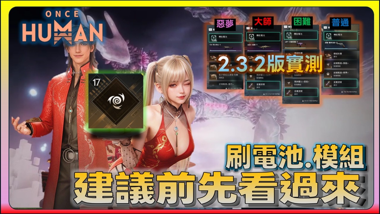 Once Human 別亂刷~你真的刷對嗎? 刷電池 模組 數據參考 選擇適合您的 #七日世界 #OnceHuman #charleskt