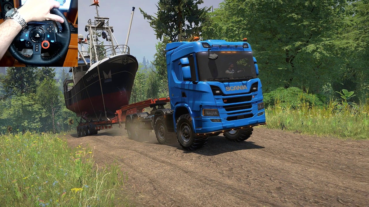 SnowRunner – Scania NexGen Yacht Transport on Steep Gravel Hills | Logitech G29
