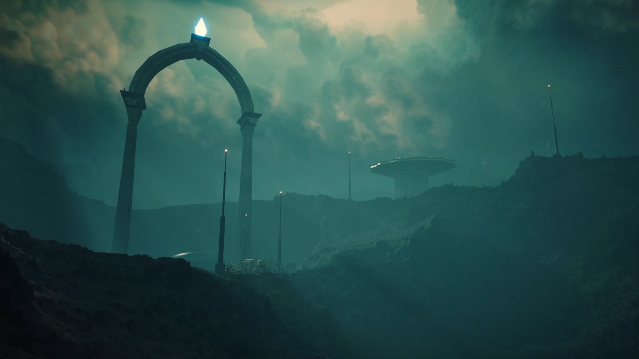 Sown Foretelling (night) - Atmospheric ambient music backed by a desolate fantasy Sci-Fi setting