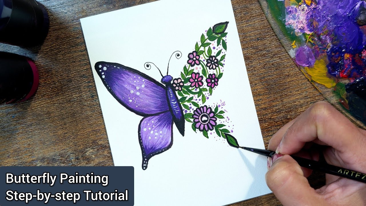 Butterfly and Flowers Acrylic Painting | Step-by-step Tutorial for Beginners