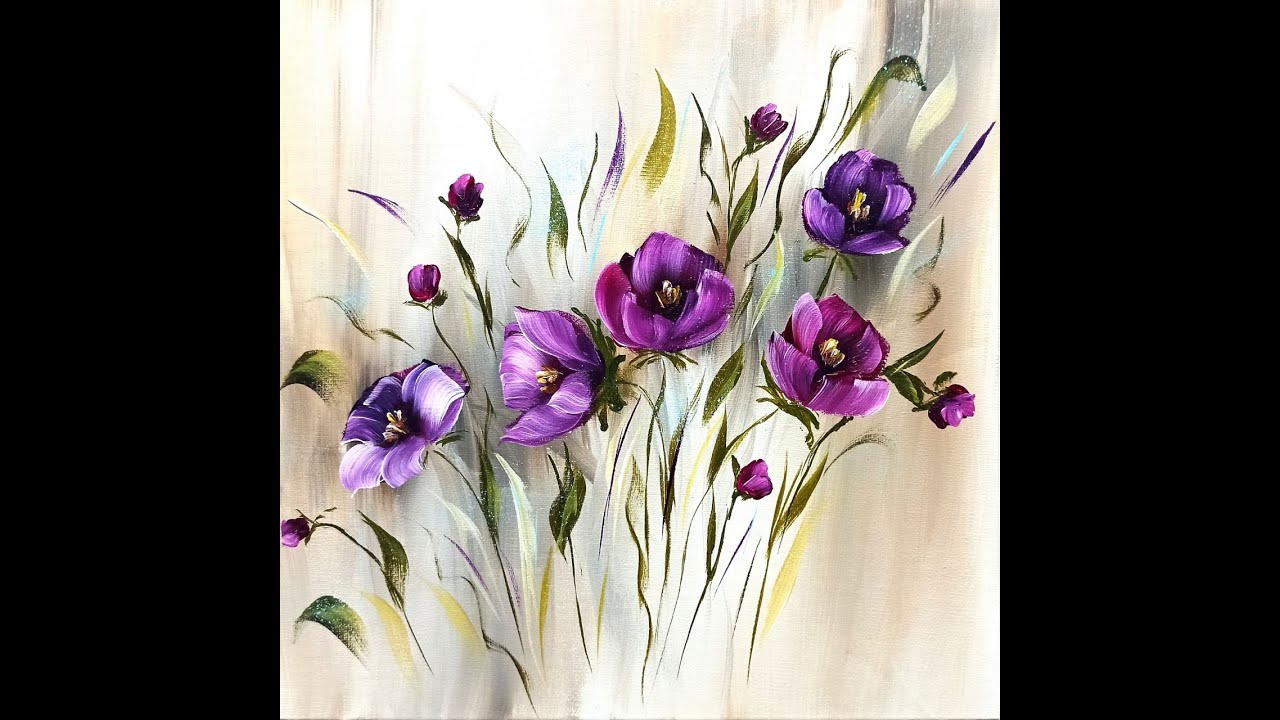 Easy Painting, Purple Flowers, For Beginners, Real  Time, Einfach Malen, Blumen, Für Anfänger, V412