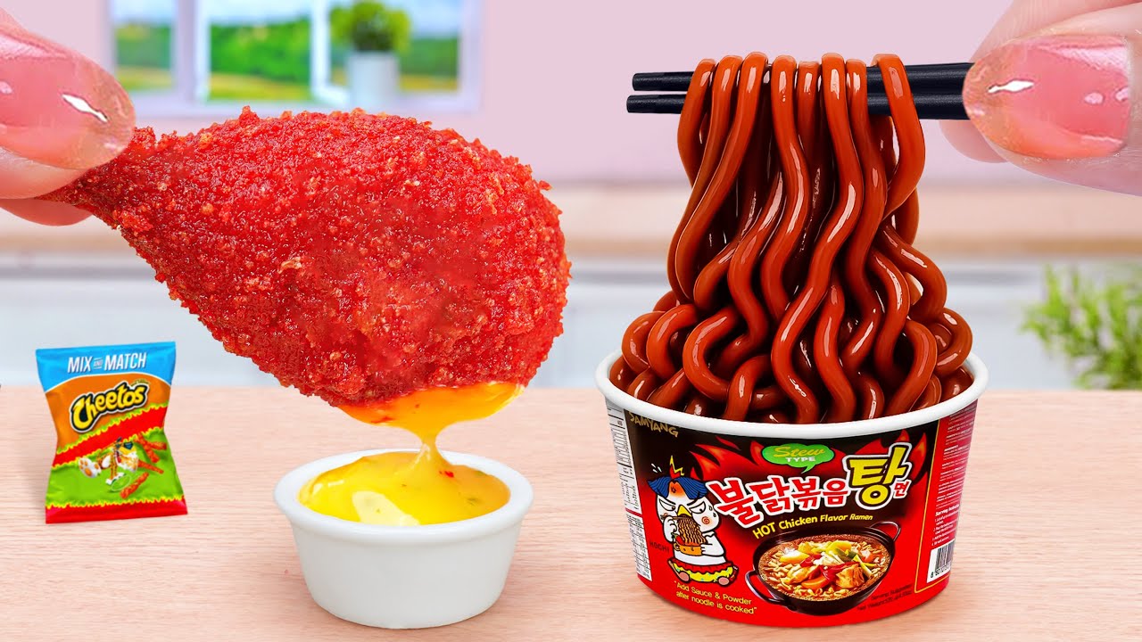Best Korean Street Food😍 Tasty Recipes Mini Buldak Noodles and Cheetos Chicken 🍗 Tina Mini Cooking