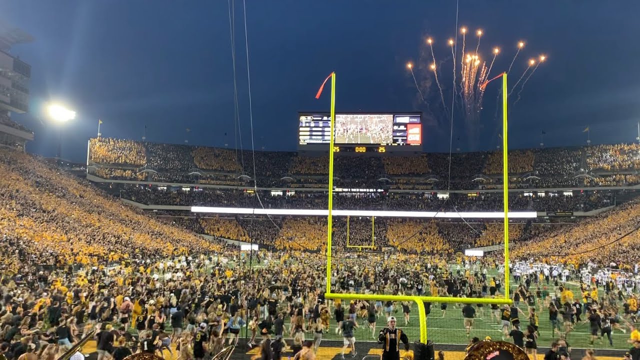 Iowa fans storm the field after beating Penn State - Hawkeye Marching Band view & Victory Polka