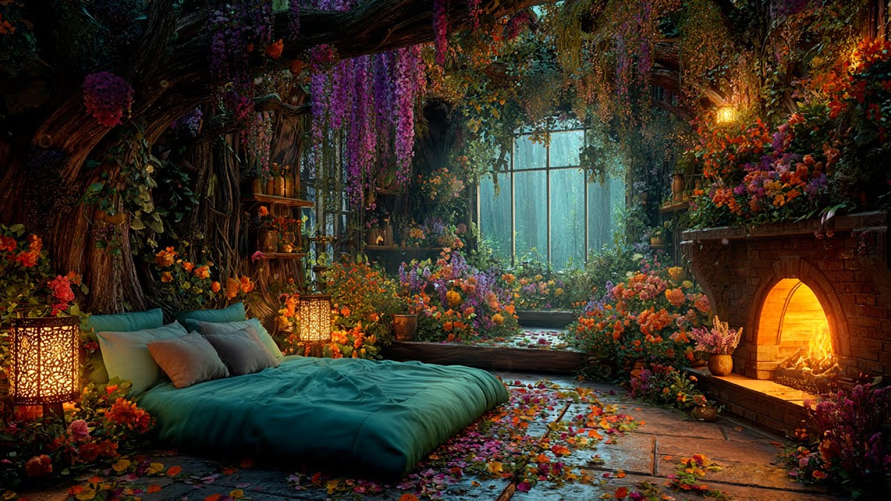 Whistle Fairy Sleeping Nook Forest ✨Soothes Magical Music w/ Rainy, Fire Sounds ~ Heals & Meditation