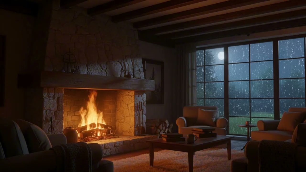 Rain on Cabin Window at Night 🌧️ Cozy Sleep & Study Rain (3 Hours)