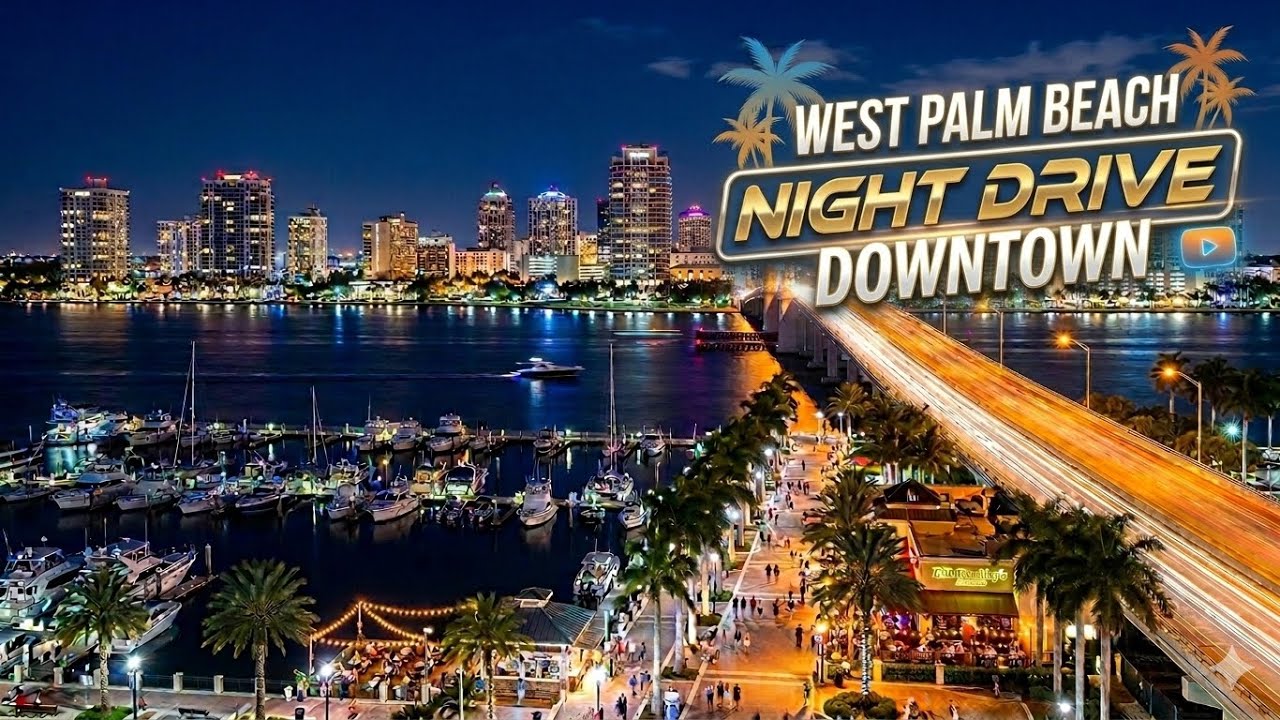 Downtown West Palm Beach Night Drive 🌃 | Real City Sounds (4K)