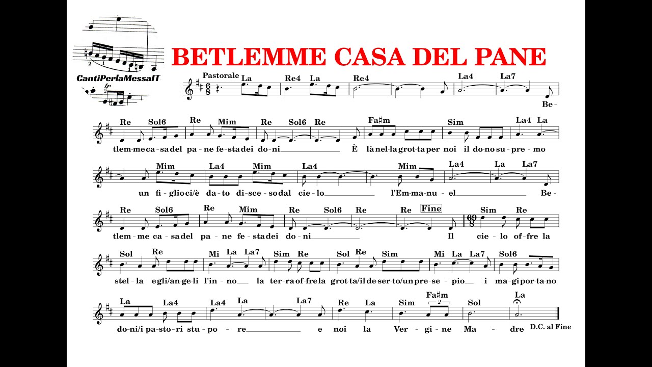 BETLEMME CASA DEL PANE spartito accordi testo (choir cantiperlamessaIT)