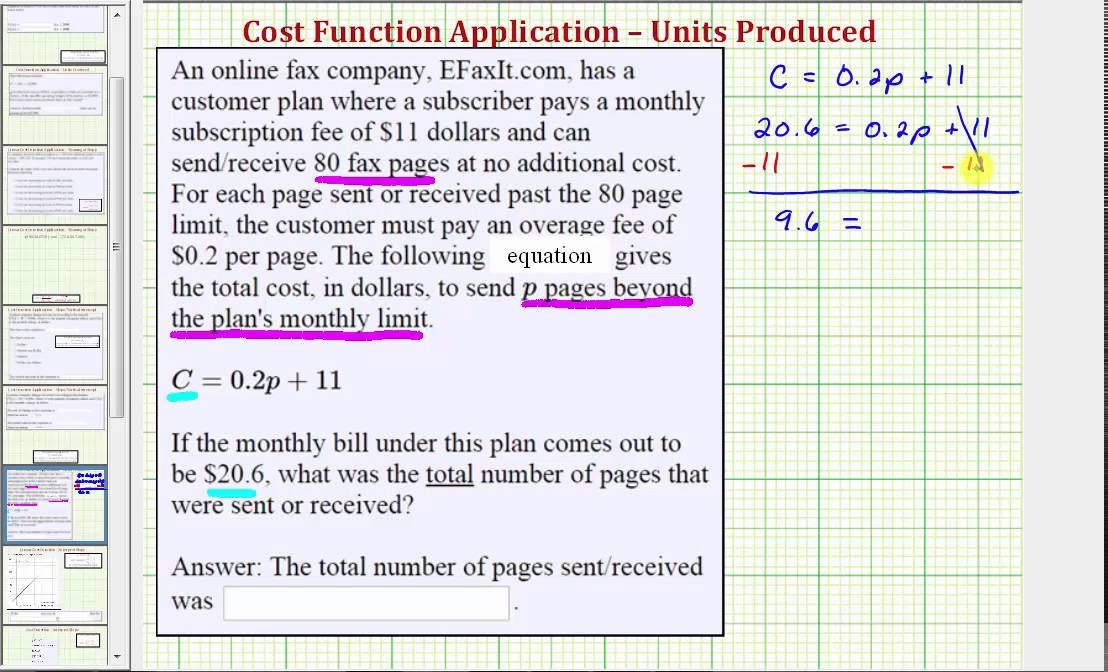 Ex: Given a Linear Cost Function and a Charge, Find the Number of Items