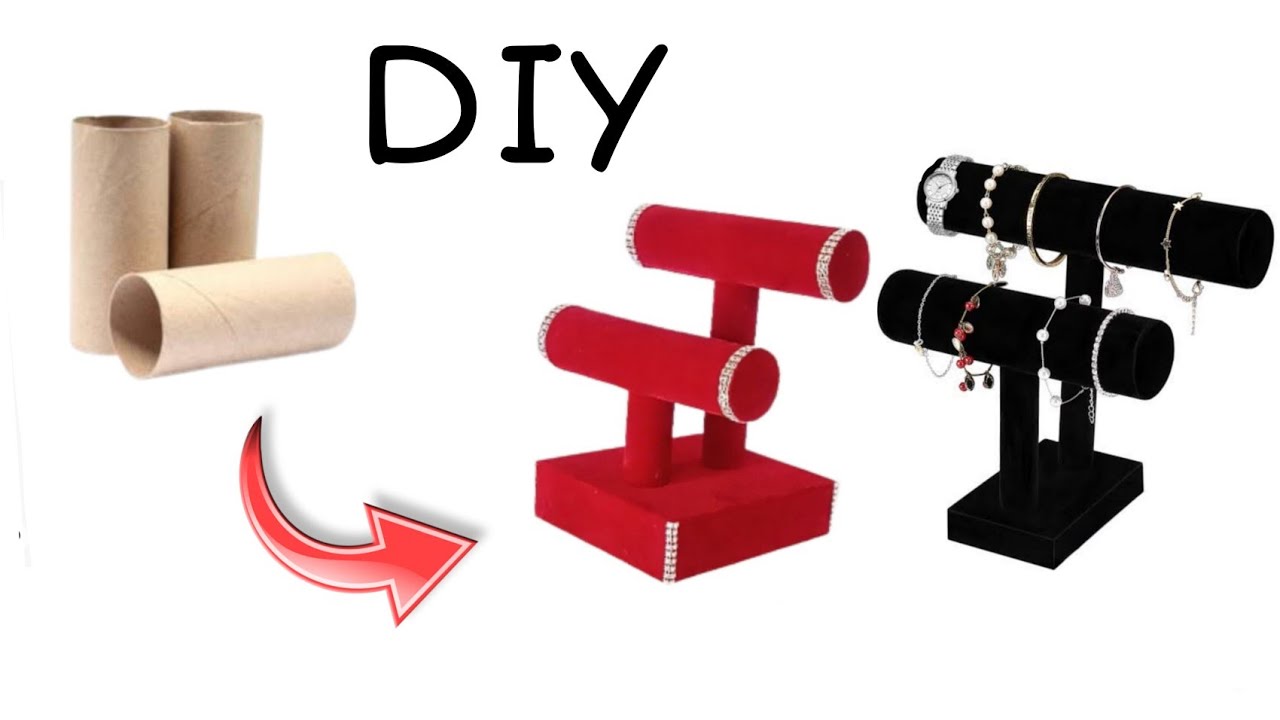DIY two-tier jewelry stand out of used tissue paper rolls • Eco-friendly fashion, best out of waste
