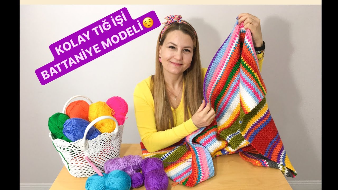 Örmesi Kolay Tığ İşi BATTANİYE MODELİ, knitting easy crochet blanket pattern #örgü elişi battaniye