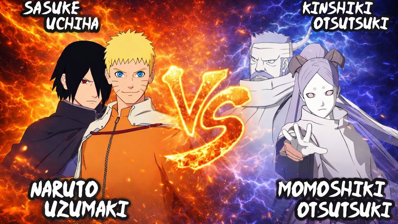 Naruto uzumaki and sasuke uchiha vs Momoshiki otsutsuki and kinshiki otsutsuki 
