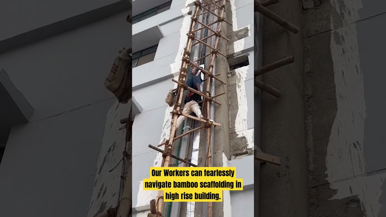 Our workers can fearlessly navigate bamboo scaffolding in high-rise building #bamboo #scaffolding