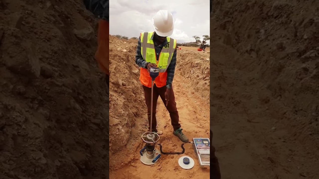 Dynamic plate load test to determine the soil bearing capacity.