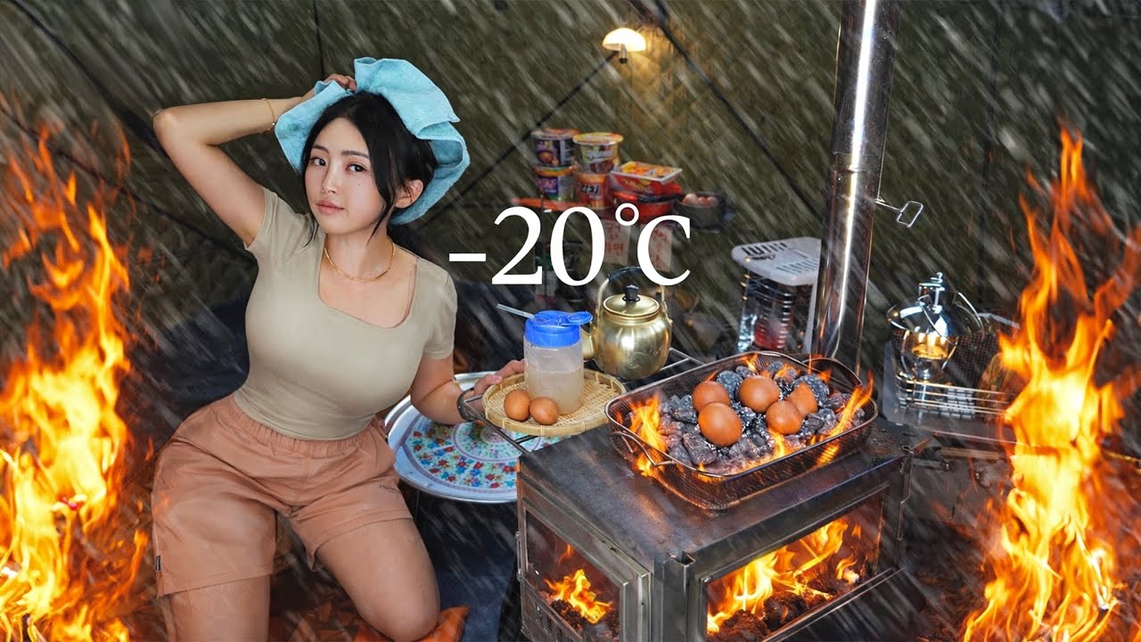 Поход в условиях сильного снегопада при температуре -20℃ ❄️ Сауна при 50℃ в жаркой палатке 🔥