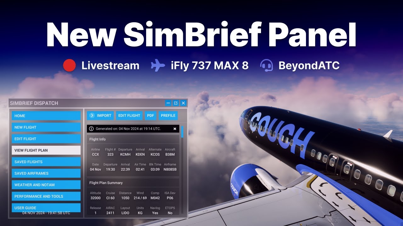 SimBrief In-Game Panel / 737 MAX 8 / BeyondATC / Microsoft Flight Simulator