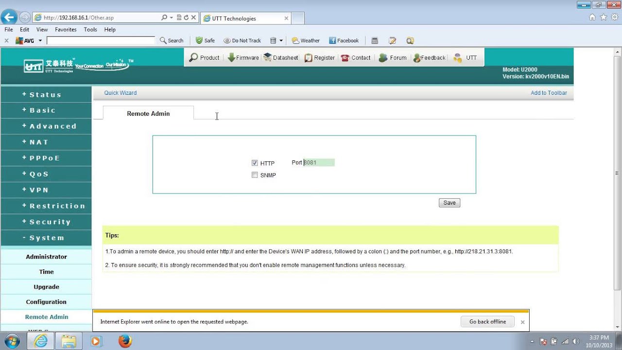 How to configure Remote Admin on UTT router?
