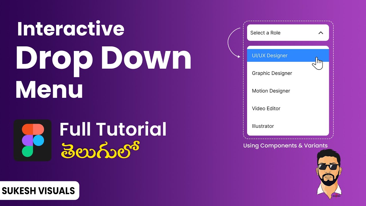How to Design and Prototype a Drop Down Menu in Figma | Full Tutorial in Telugu