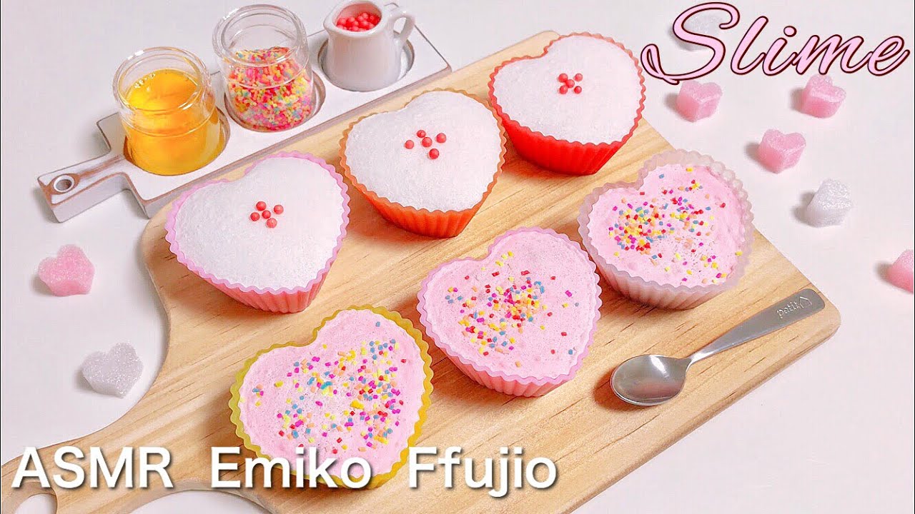 【ASMR】🎂カップケーキ風アイスバーグスライム💖【音フェチ】캅케이키아이스바그스라임  Cupcake iceberg slime No talking ASMR