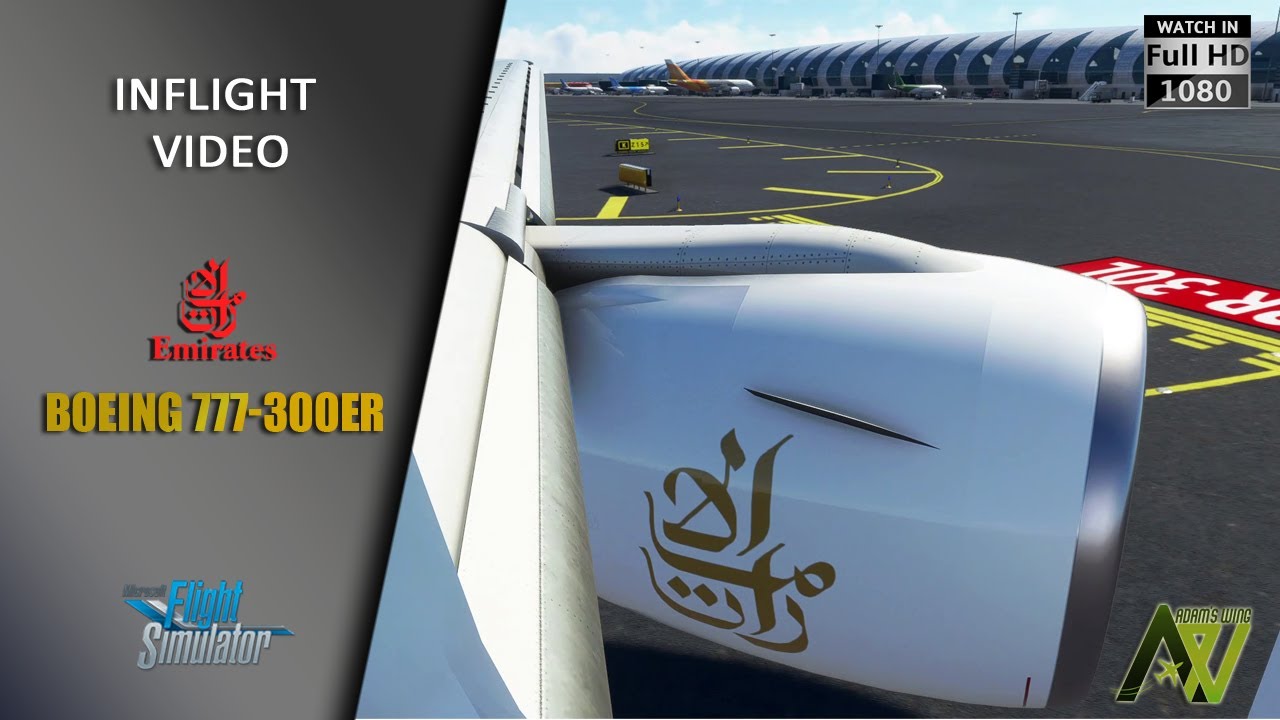 Boeing 777-300ER  Emirates Landing at Dubai International Airport Runway 30L Engine View Flight