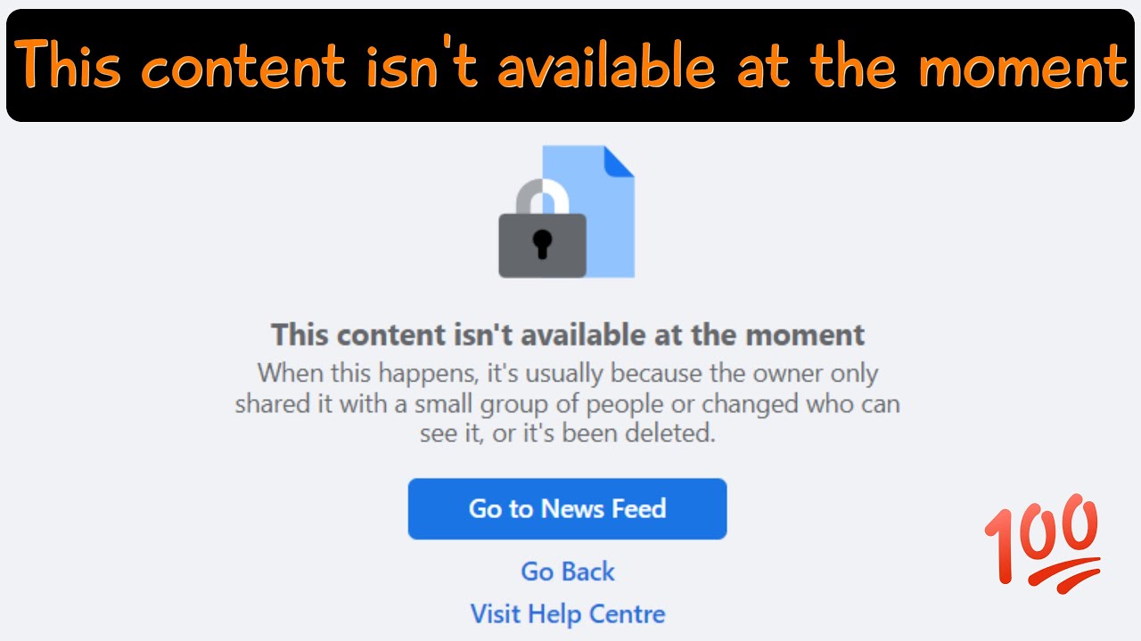 This content isn't available at the moment Facebook Problem Fixed