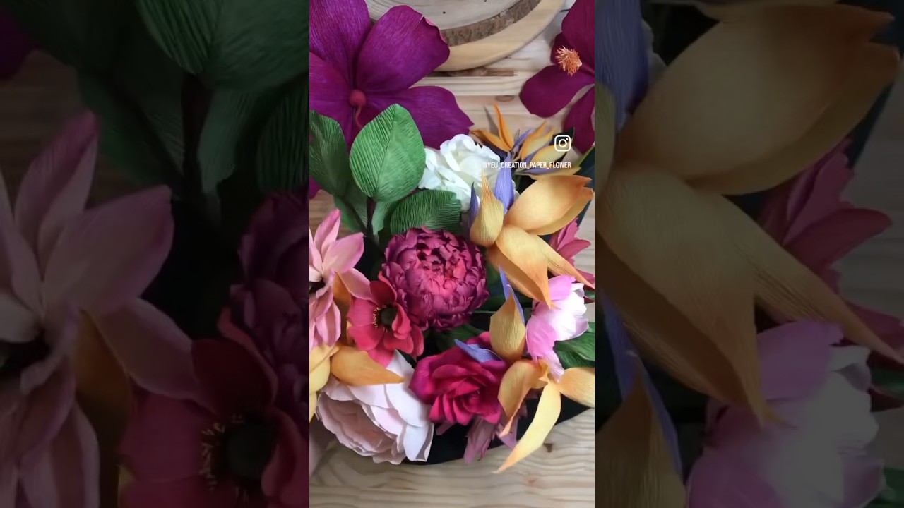 Fleurs en papier cr&eacute;pon th&egrave;me tropical #flowers #bouquet #diy #craft