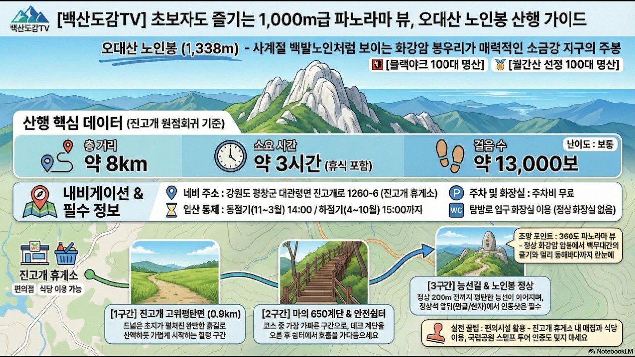 노인봉(강원도 평창군) | 100대명산 산행기록/진고개 휴게소 → 진고개탐방지원센터 → 노인봉 정상(해발 1,338m) - 원점회귀