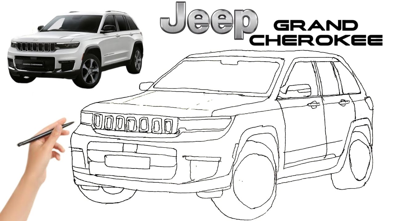 How to draw 😍GRAND CHEROKEE 😍 steps by steps for beginners #sahiljosicar#outlinesketch#video🤑