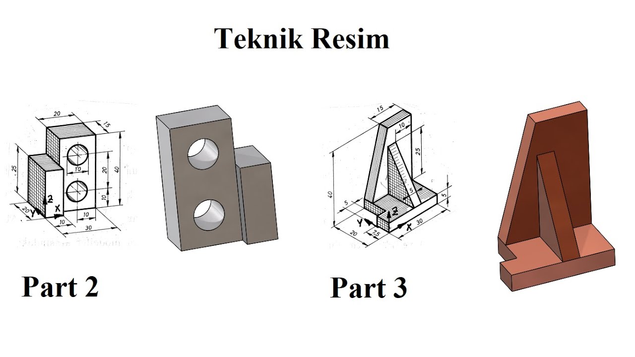 Solidworks tutorial Ex 2 and Ex 3 Model, Geometric Shape from Teknik Resim