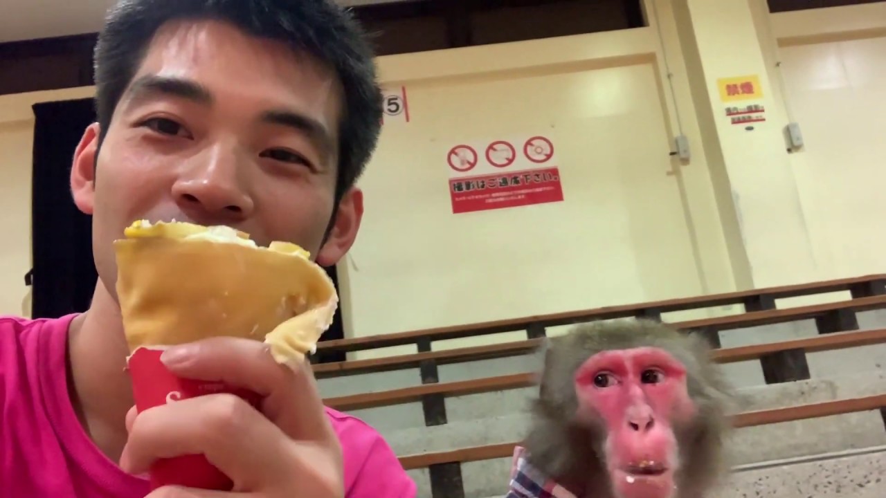 お猿さんと一緒にクレープ食べる！美味しそうに食うねぇ！！