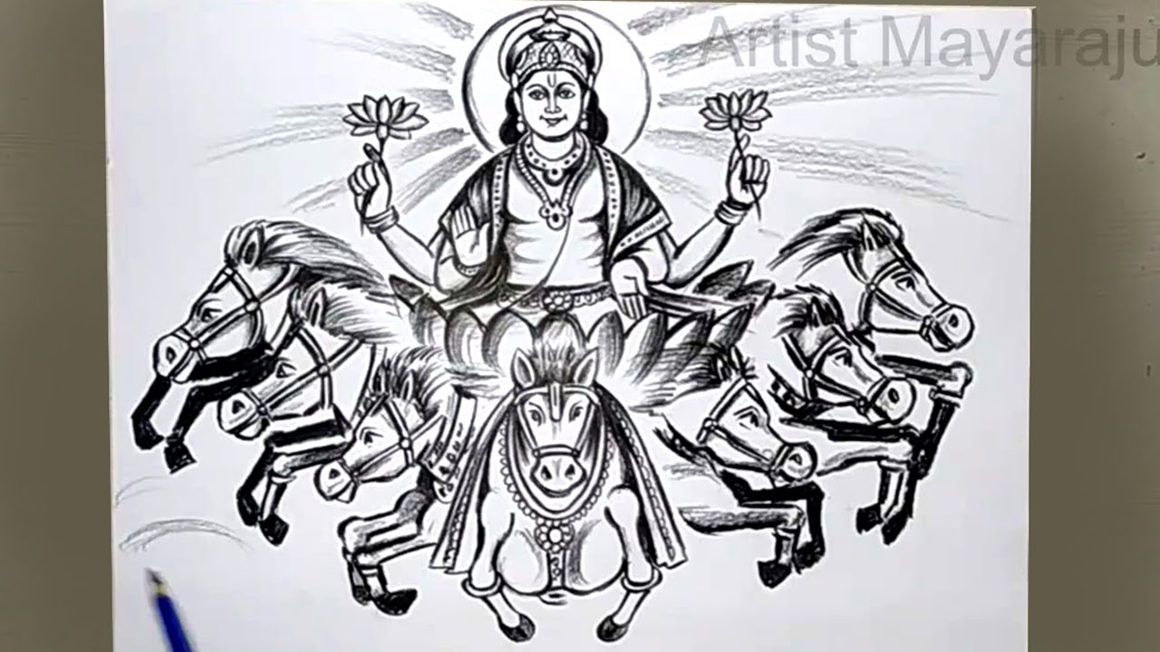 surya dev drawing / shree shree surya dev puja / 7 horse drawing / surya bhagwan drawing / surya