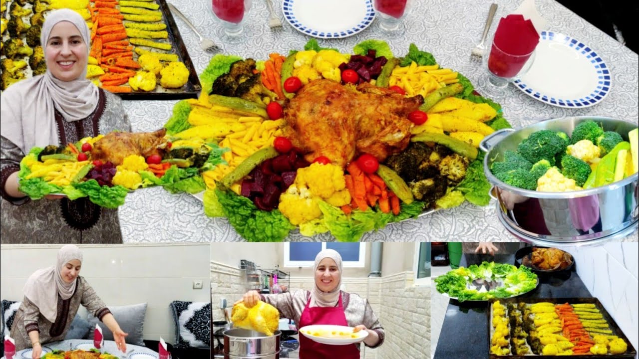 وصفة مغربية🇲🇦 دجاج معمر بالشعرية محمر مع الخضار الشتوية غداء دافئ للعائلةMoroccan roast chicken