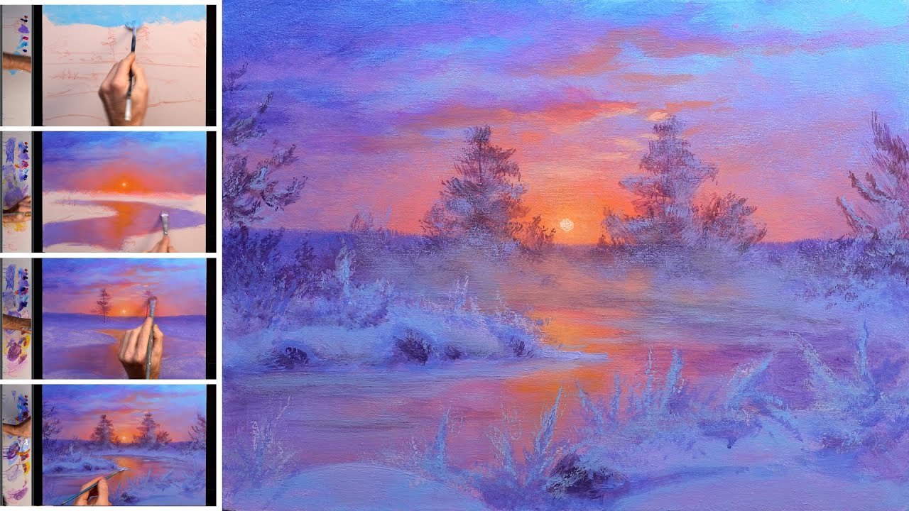 ❄️ Зимний вечер ❄️ Мастер-класс. Рисование акрилом. Цветовая палитра. Искусство.