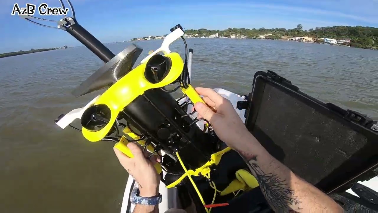 Teste ROV Chasing M2 no rio a 7 metros de profundidade. Drone Submarino.