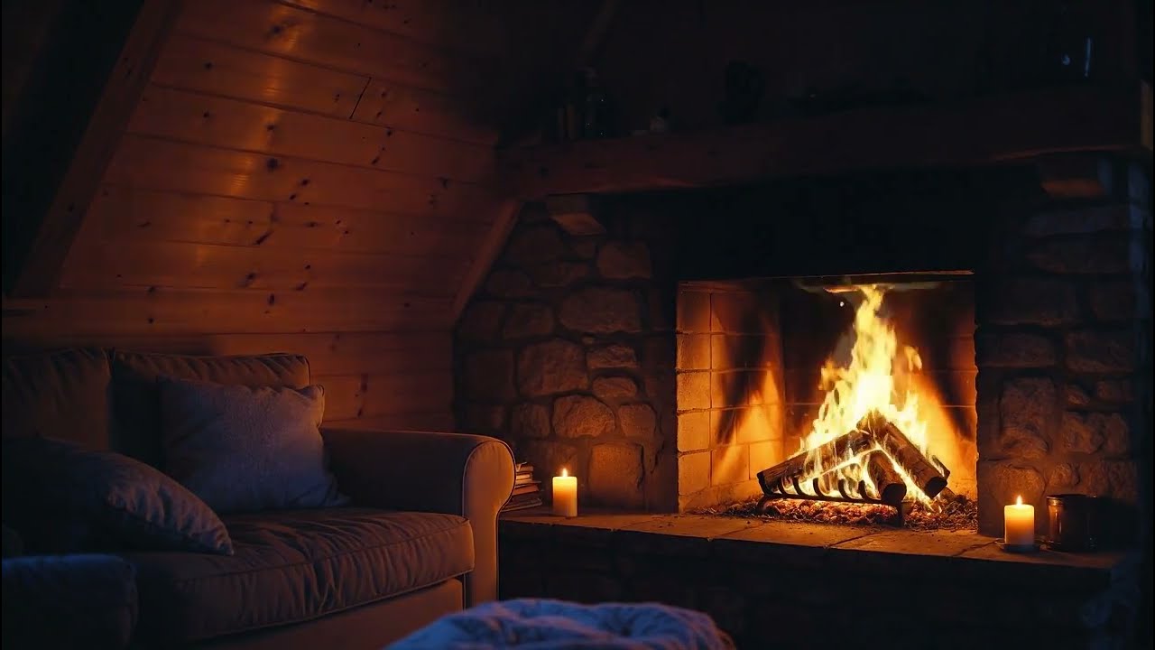 Cabin Fireplace Ambience 🔥 | Soft Crackles, Snow Outside & Winter Comfort