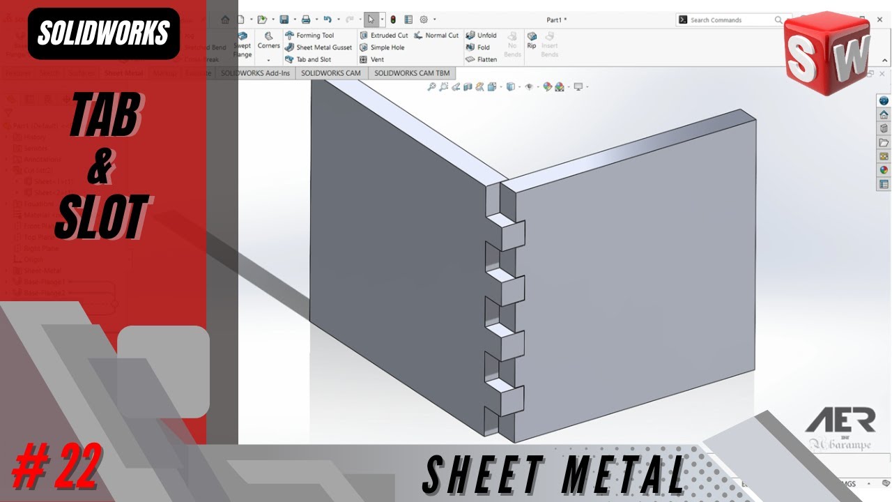 Tab and Slot | Sheet Metal | Solidworks Tutorial Stage #22 Eng - AER Int.
