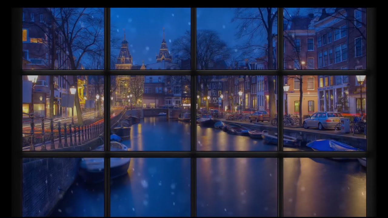 【Window View】Snowy Night in a European Town | Quiet Snow Ambience | 2 Hours