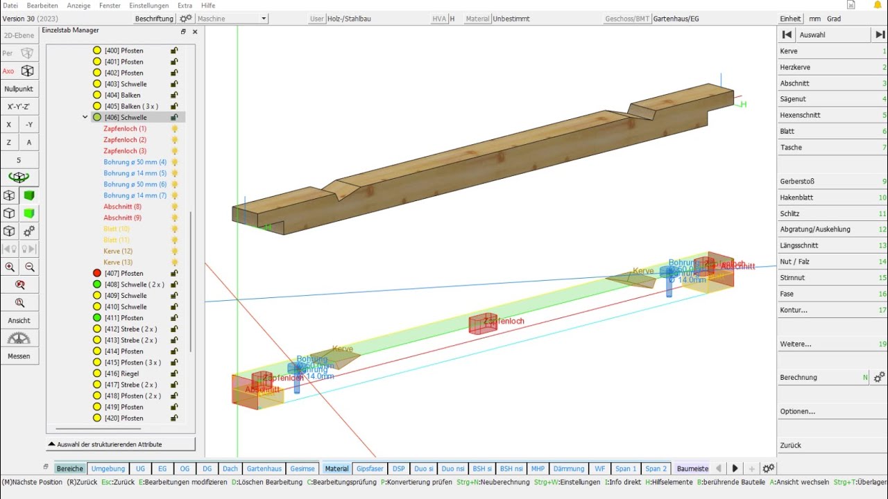 cadwork 3d V30 Maschine - Einzelstab Manager