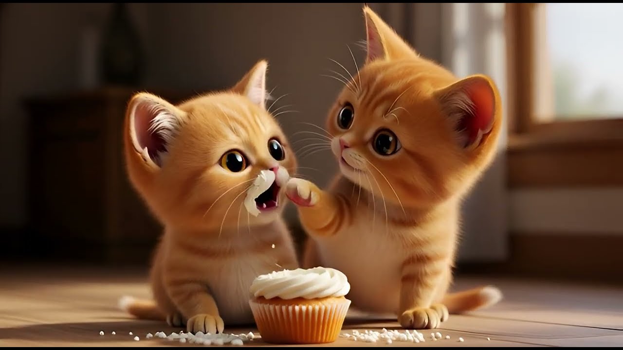 cat cookiing and plays with its friends