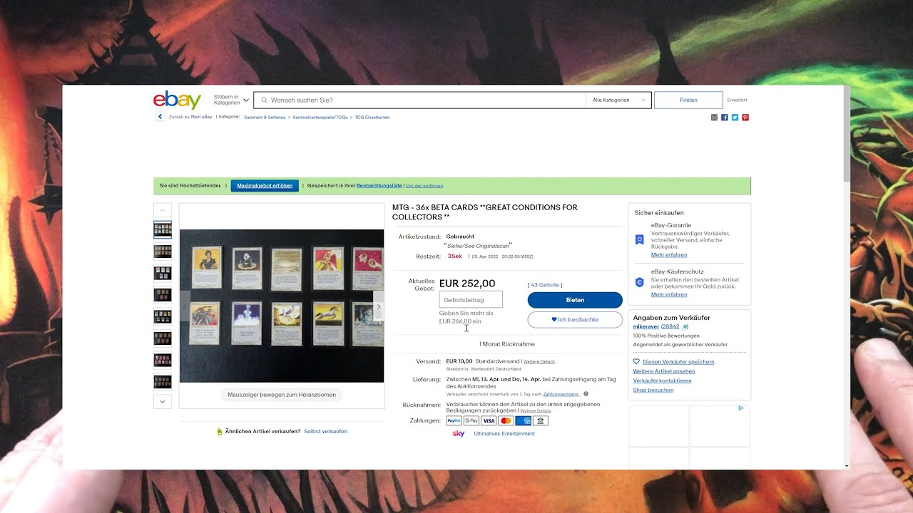 Trying to win an ebay auction for 36 MTG Beta cards!