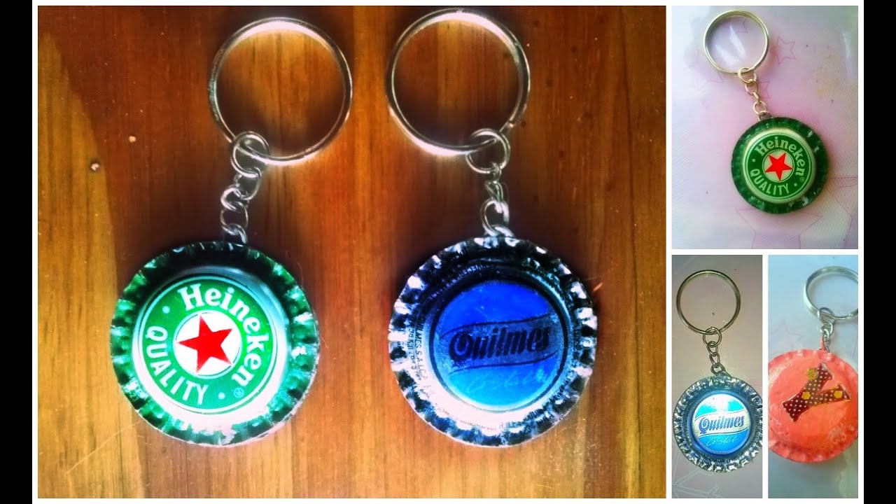 Cómo hacer un llavero con tapitas fácil y rapido ➢➢ Reciclaje DIY