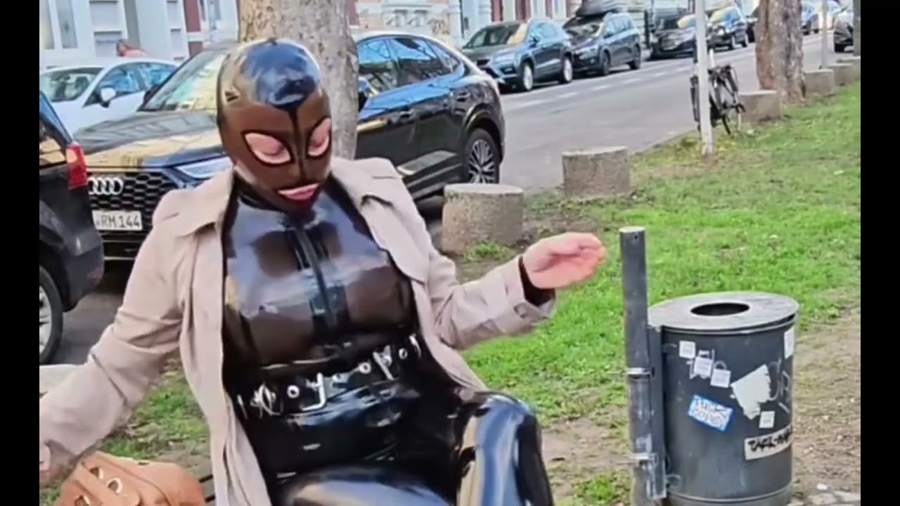 Latex catsuit public